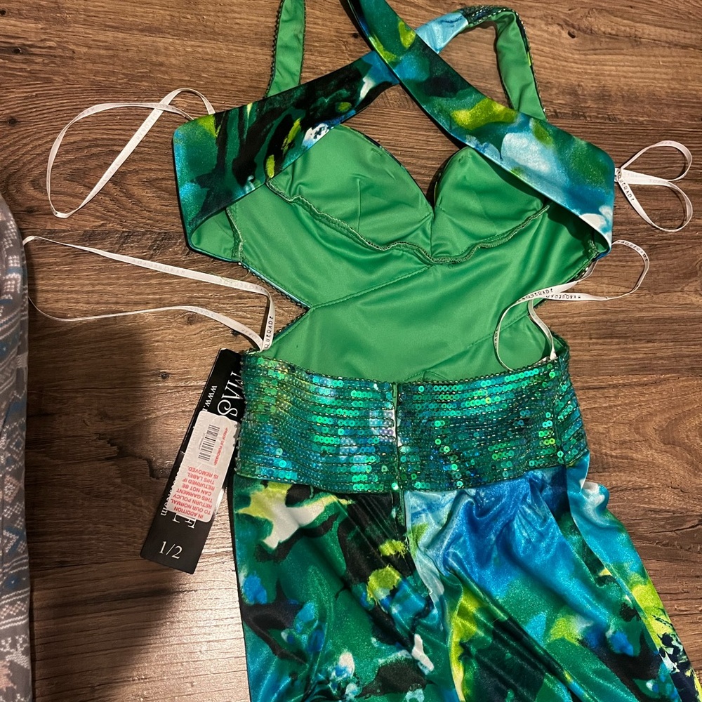 Masquerade Dress Womens 1/2 Green Blue Maxi Floral Gown Whimsy Fairy Prom Y2K - Picture 15 of 15